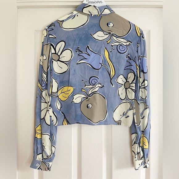 Zara Long Sleeve Cropped Flower Nature Print Button Up Shirt Size Small - Picture 8 of 10